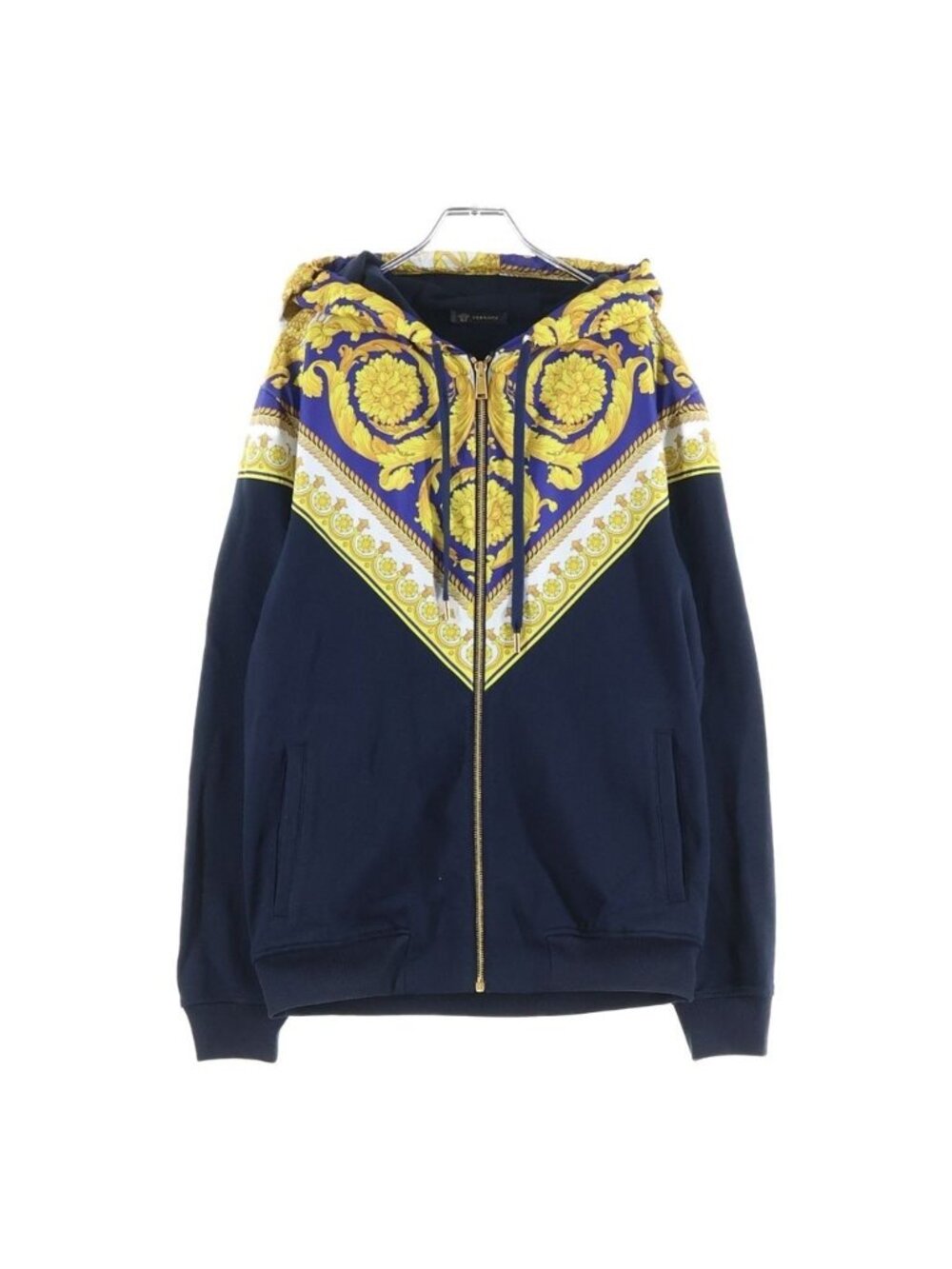 Versace Scarf Zip-up Hoodie Navy Yellow